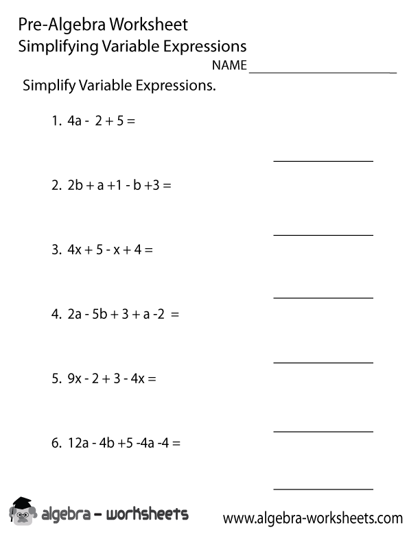 Algebra Variables and Expressions Worksheet Image