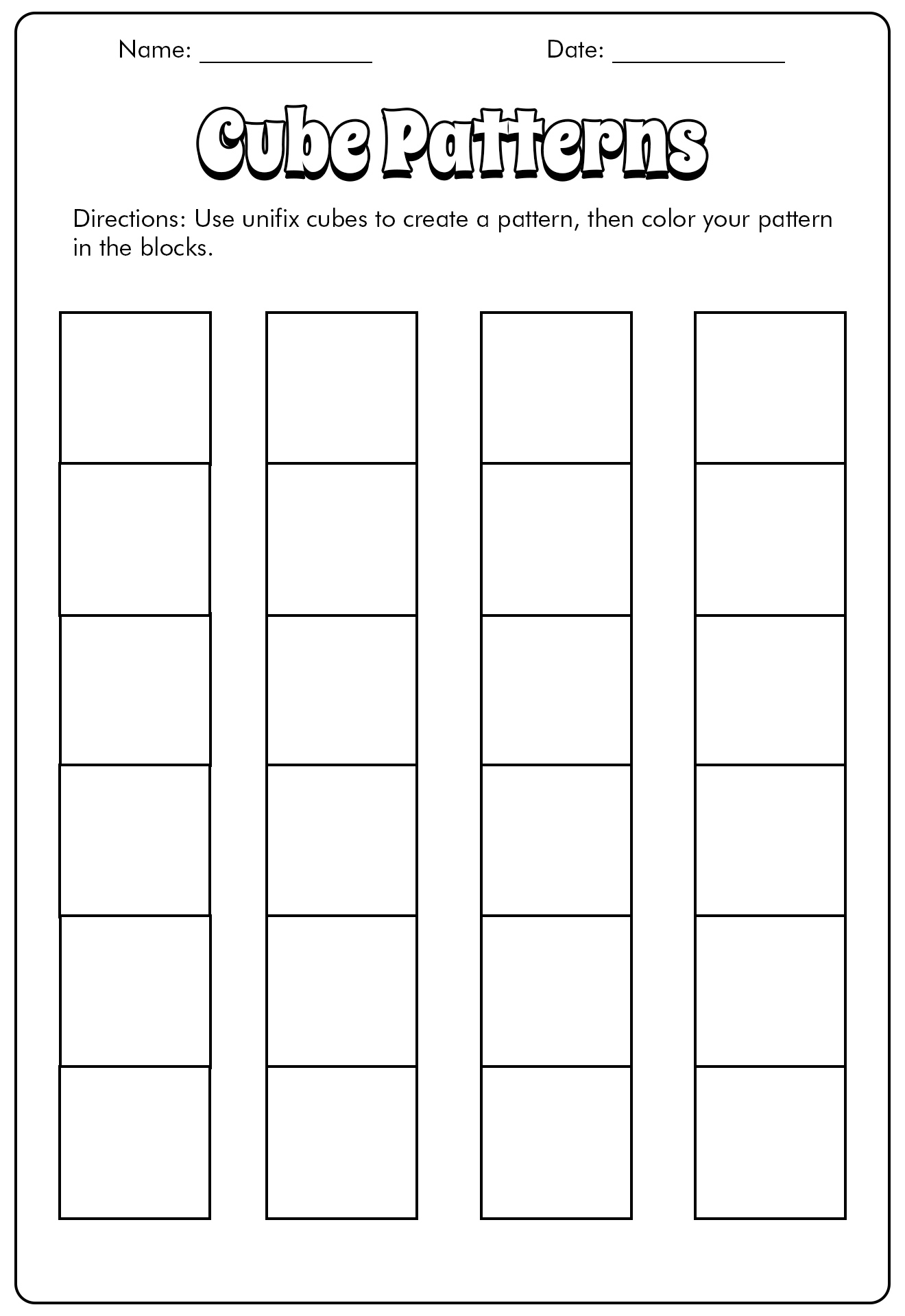 Printable Cube Pattern or Template  A to Z Teacher Stuff Printable Pages  and Worksheets