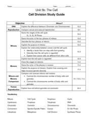 Cell Division Study Guide Answer Key Image