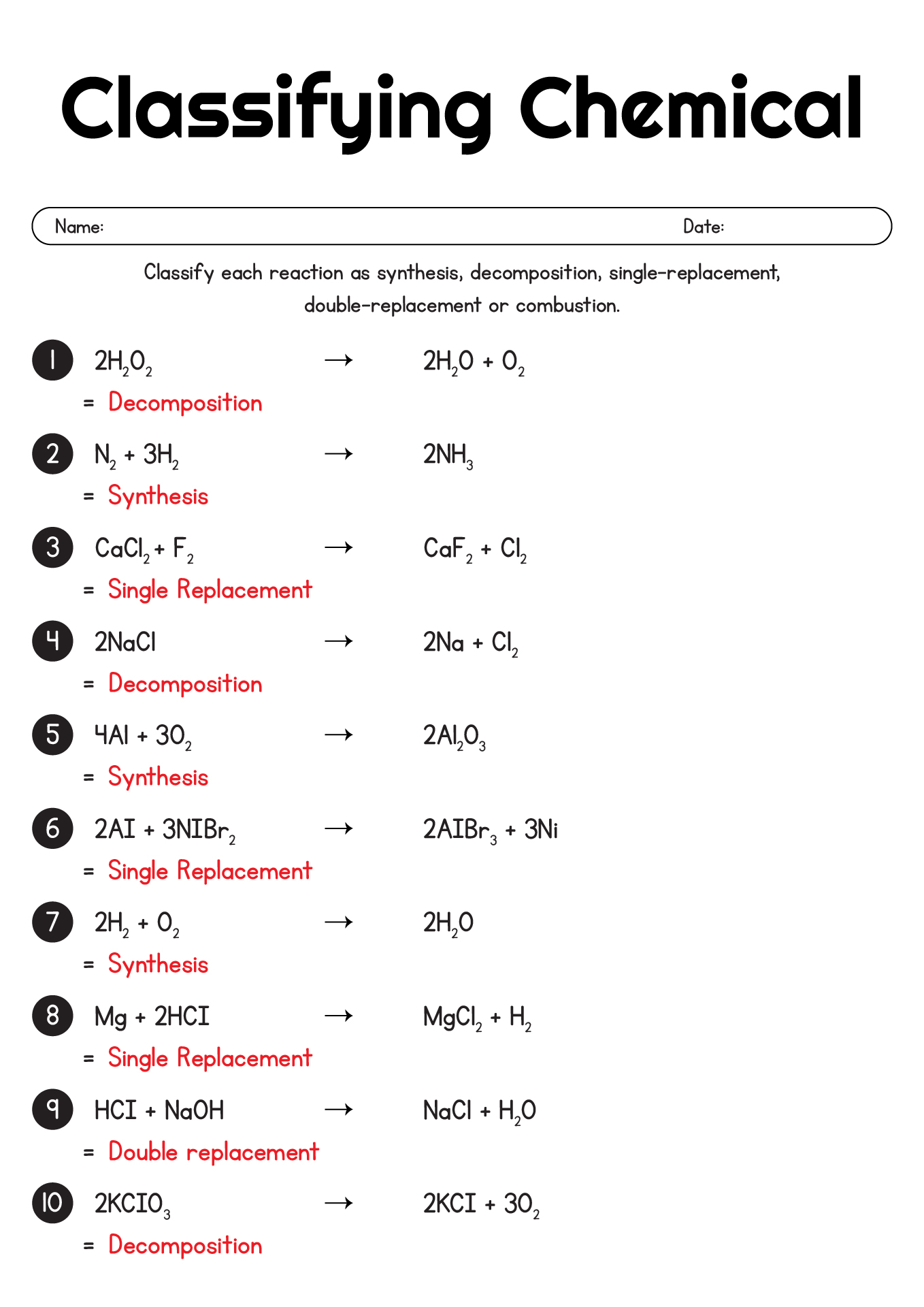 17 Chemical Reactions Worksheet With Answers Worksheeto