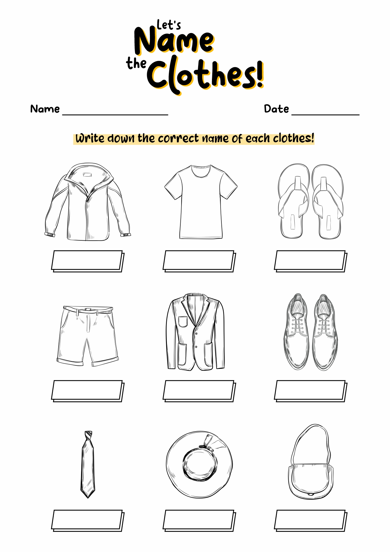 English Clothes Worksheet