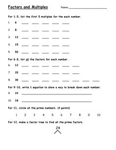 Factors and Multiples Worksheets 6th Grade Image