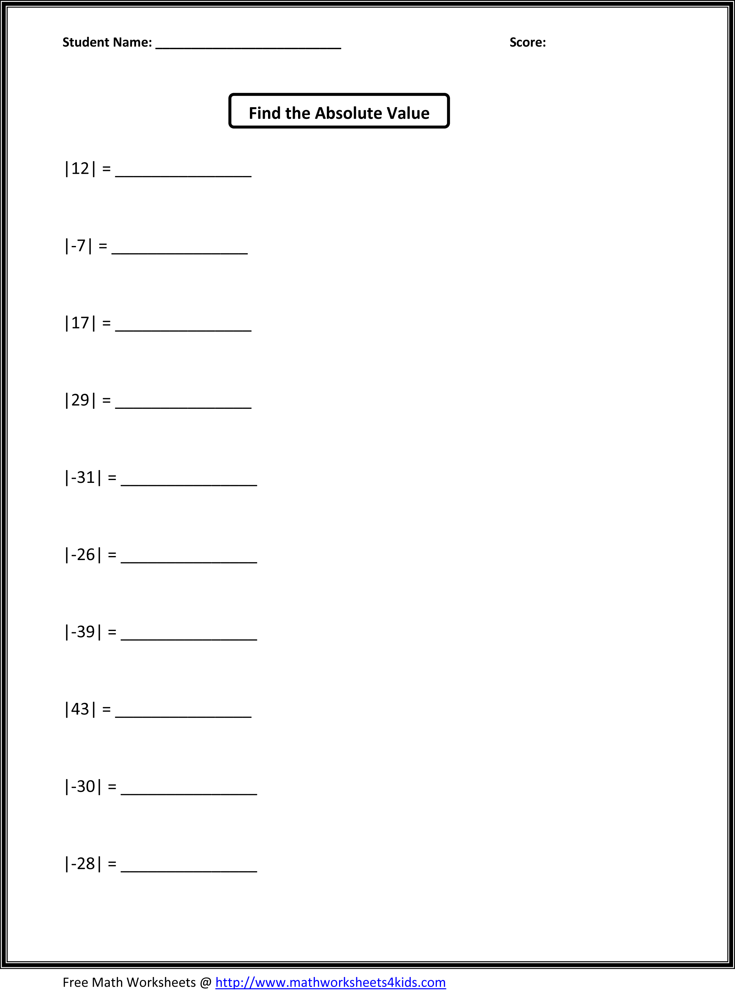 Fifth Grade Math Worksheets
