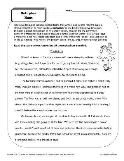7th Grade Figurative Language Worksheet
