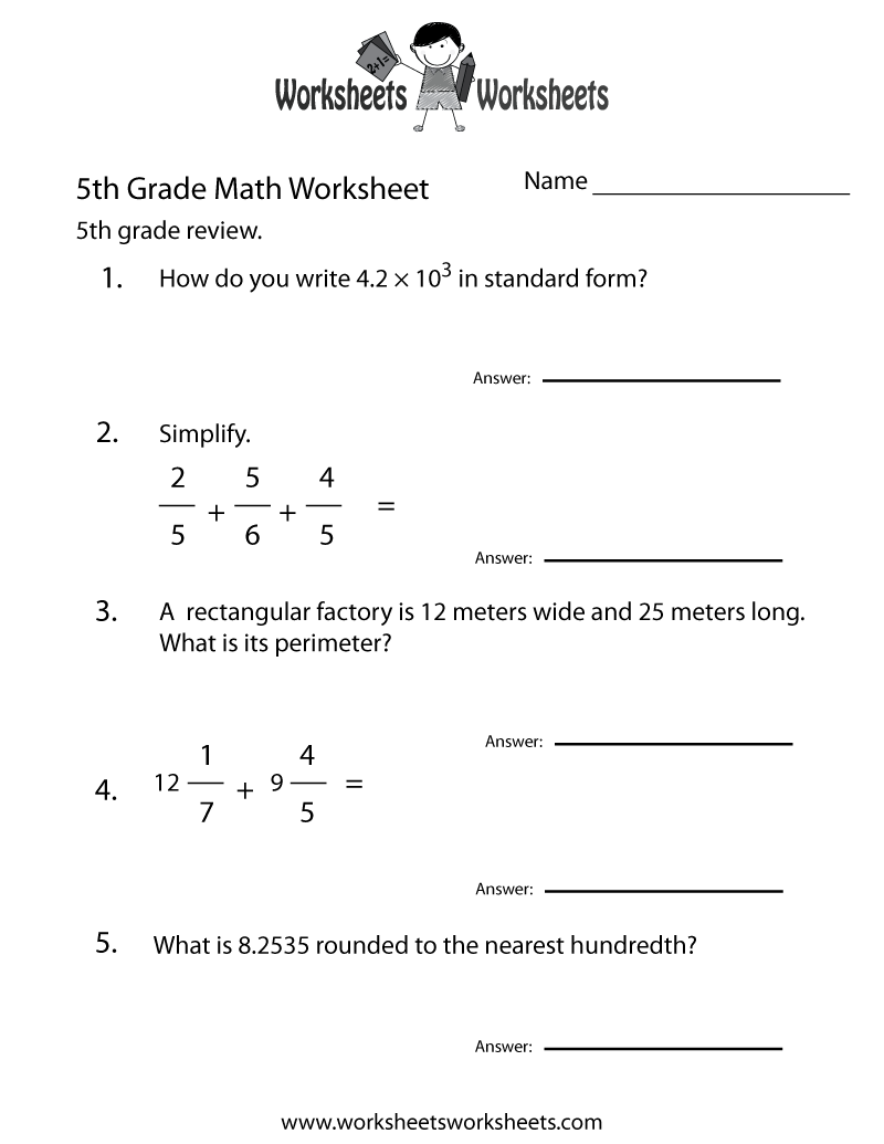 Free Printable Math Worksheets 5th Grade