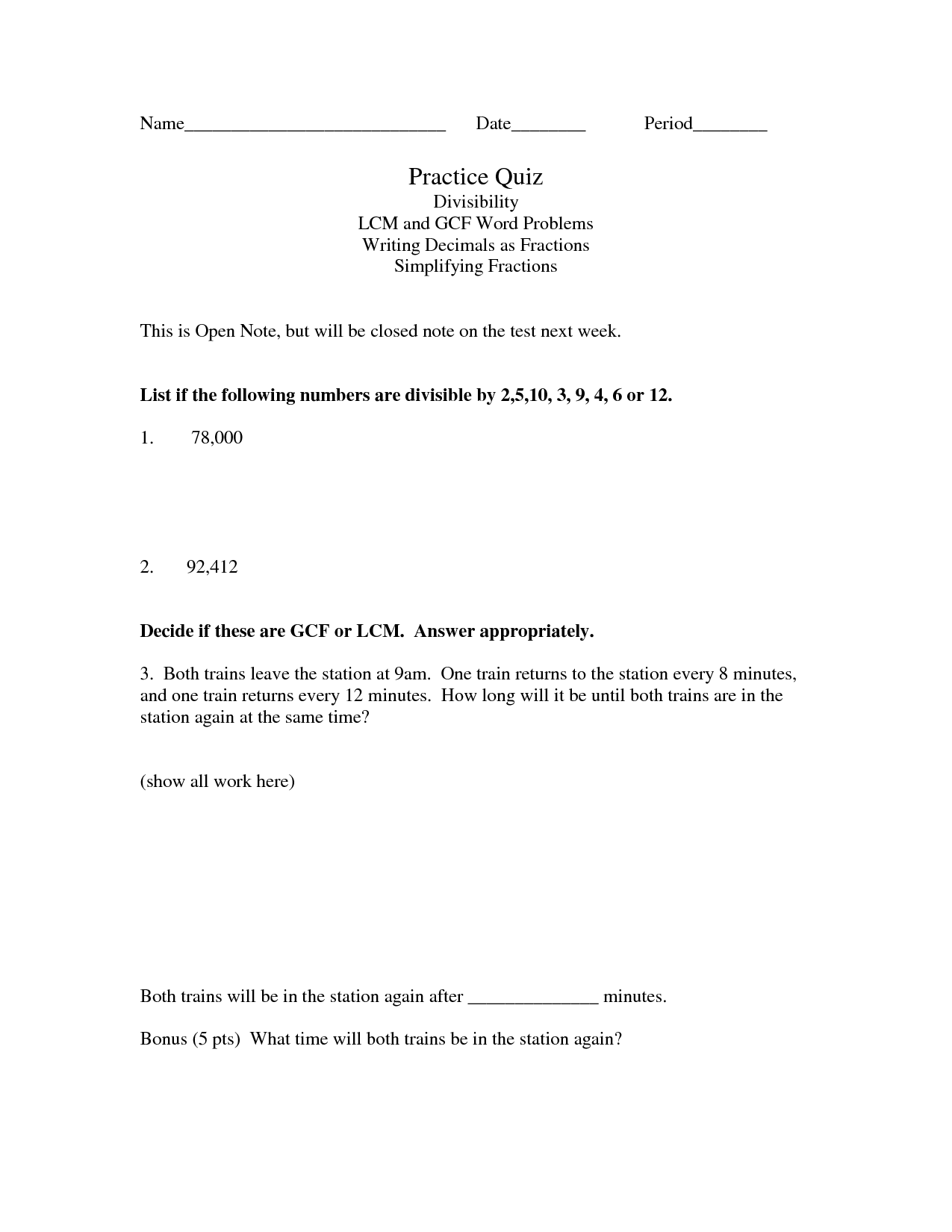 GCF and LCM Word Problems Worksheets Image