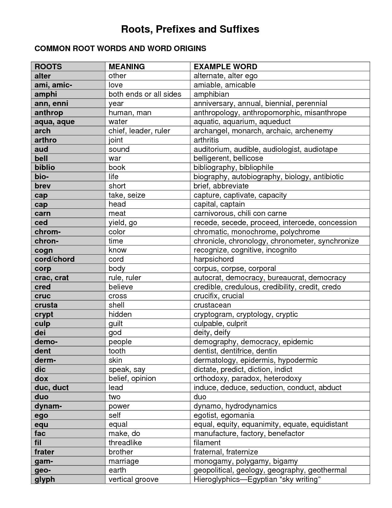 Biological Prefixes And Suffixes Worksheet