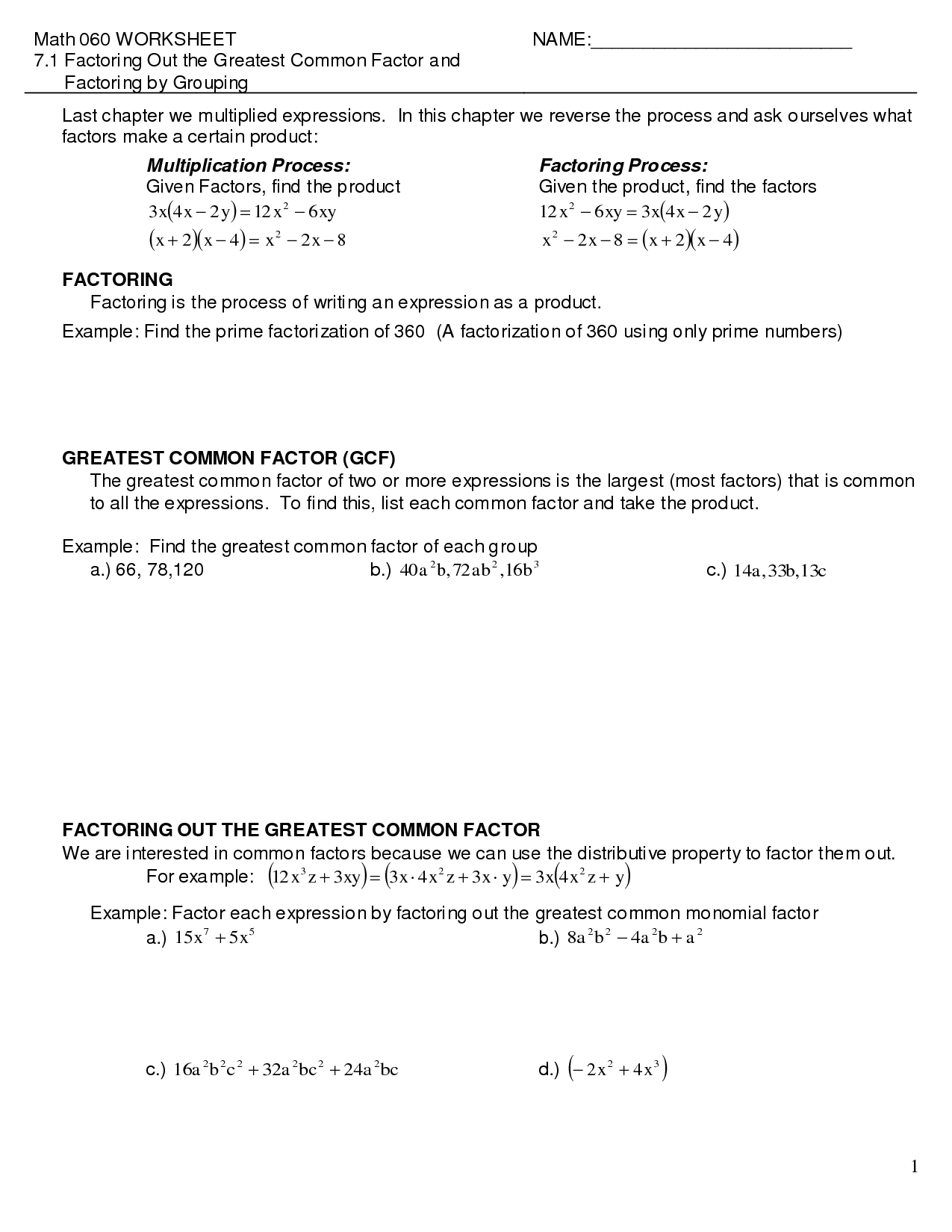 Multiplication Factors Worksheet