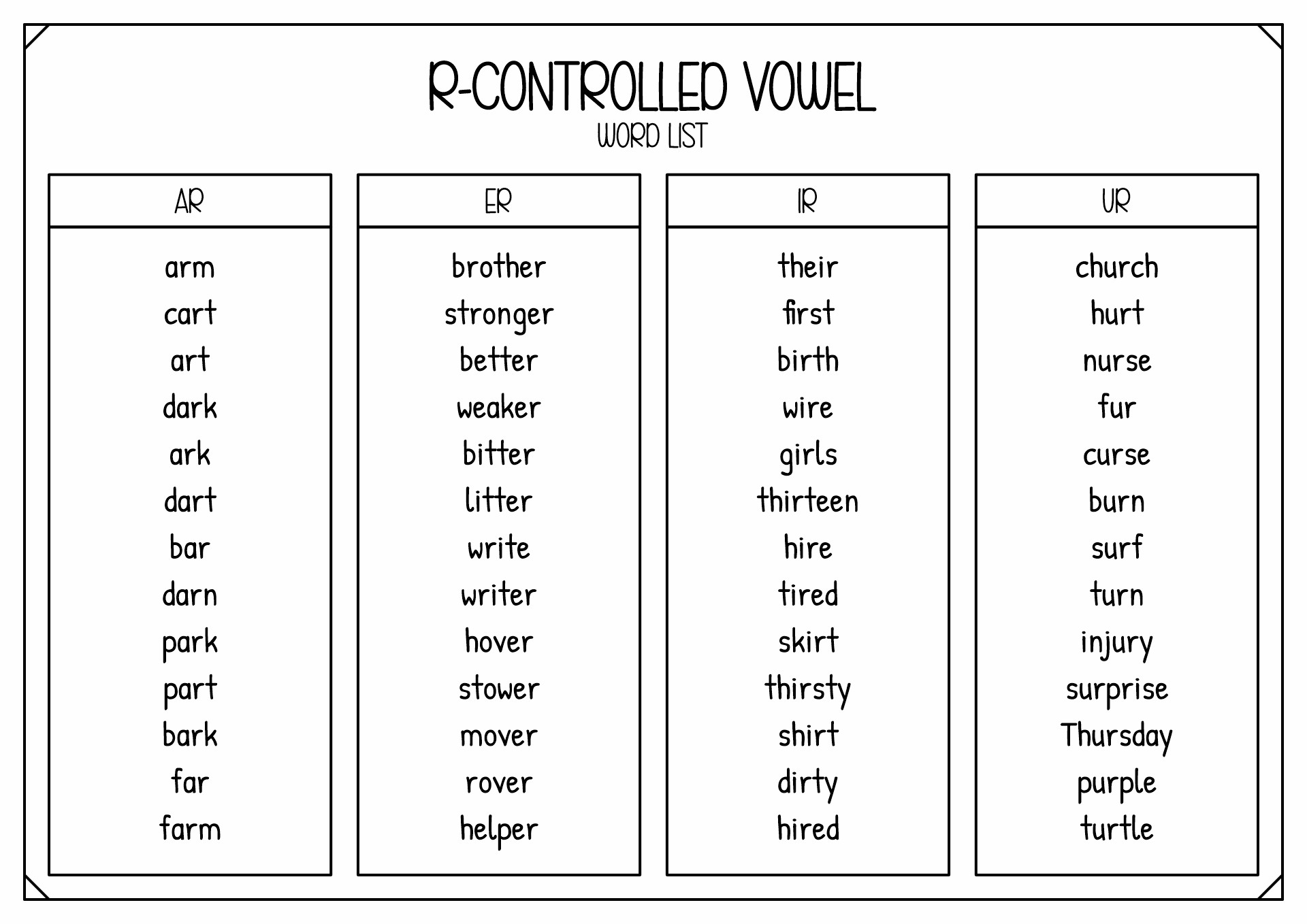 17 AR ER Ir Ur Worksheets Worksheeto
