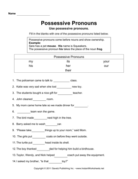 Possessive Pronouns Worksheet Image
