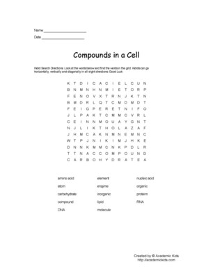 Printable Cell Word Search Puzzle Image