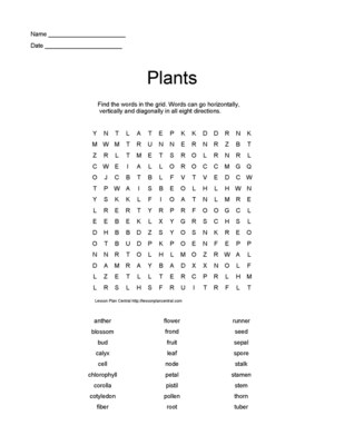 Printable Plant Word Search Puzzle Image