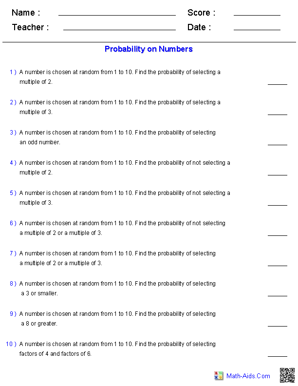 Probability Worksheets 7th Grade Math Image