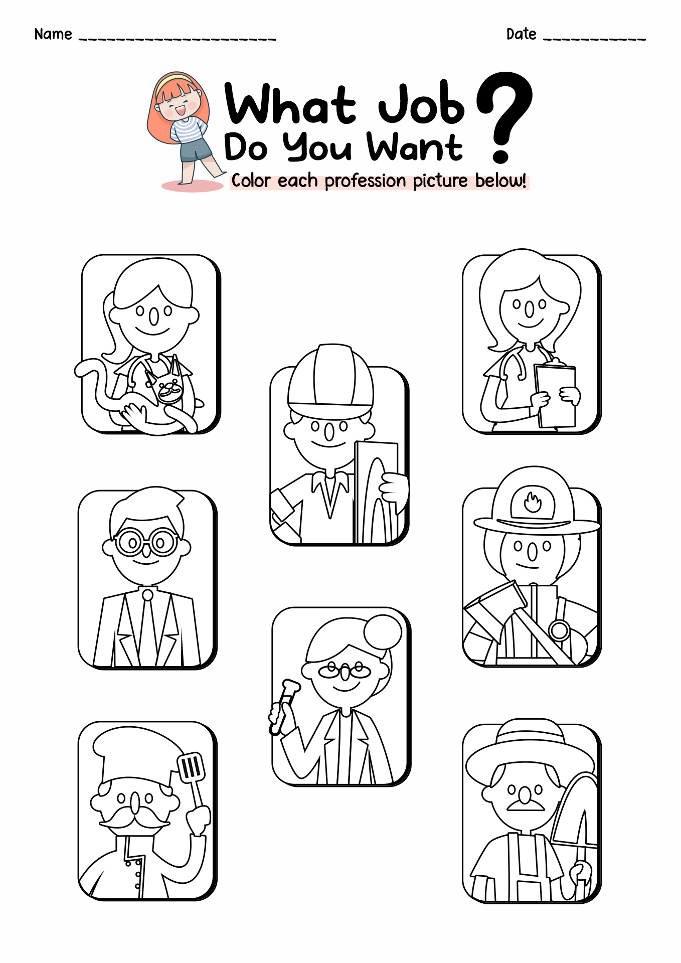 Professions Coloring Pages for Kids Image
