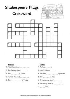 Shakespeare Crossword Puzzle Image