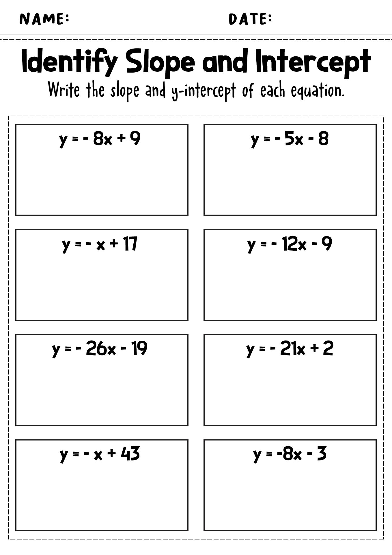 Identify Slope And Intercept Worksheet