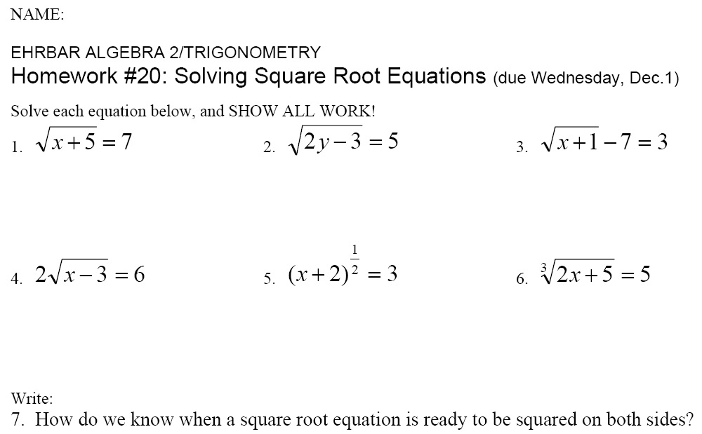 solving problems with square root