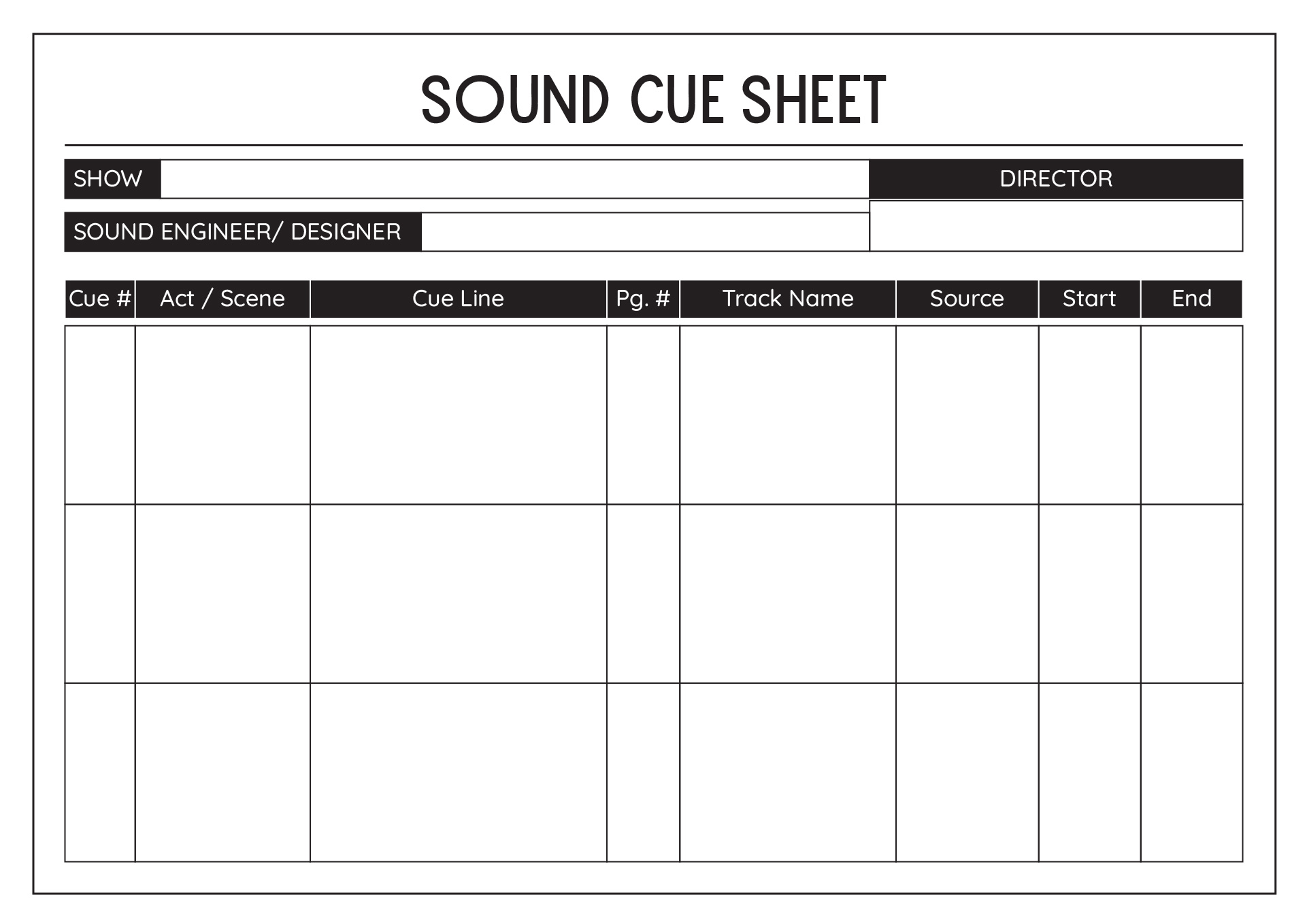 Sound Cue Sheet Template