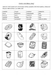 Spanish Food Vocabulary Worksheet Image