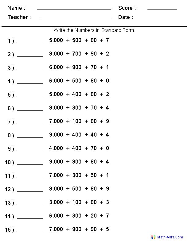 Standard Form Place Value Worksheets Image