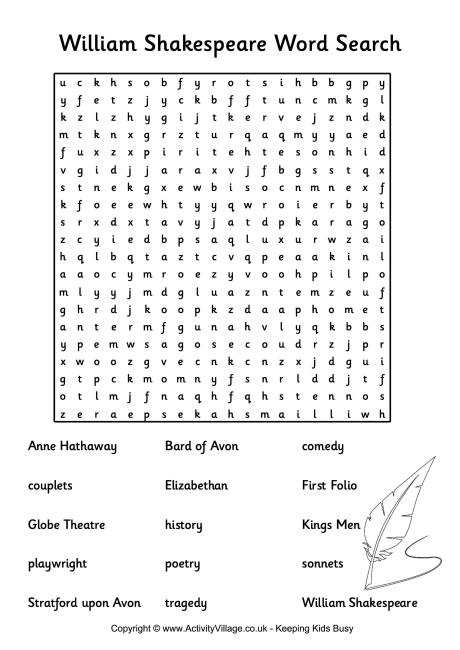 William Shakespeare Word Search Image