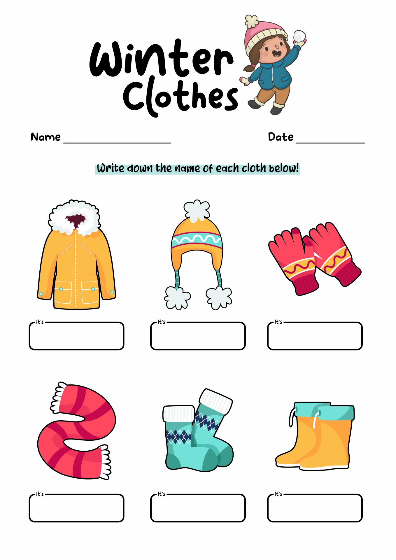 Winter Clothes Worksheet Activities