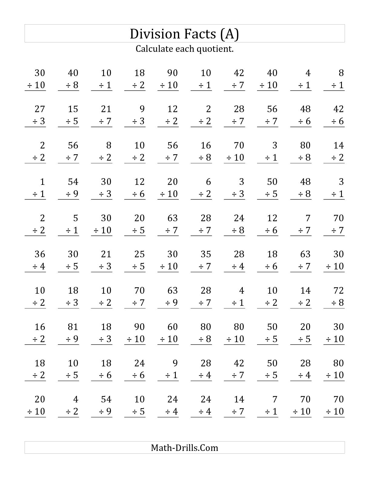 Free Printable Basic Division Facts Worksheets