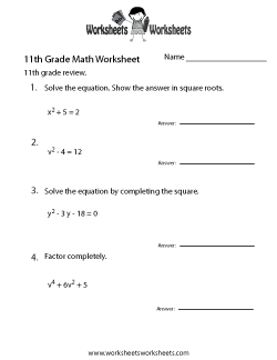 11th Grade Math Worksheets Image