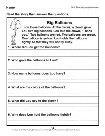1st Grade Reading Comprehension Passages