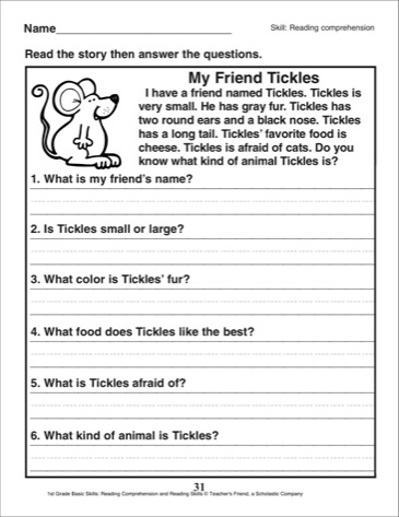 1st Grade Reading Comprehension Passages