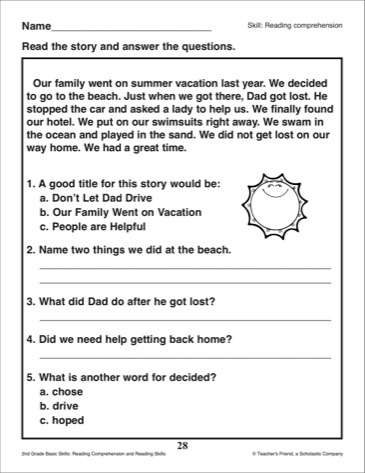 2nd Grade Reading Comprehension Worksheets Questions