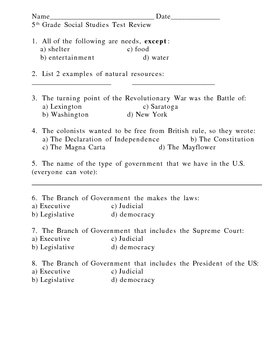 5th Grade Social Studies Worksheets With Answer Key ...