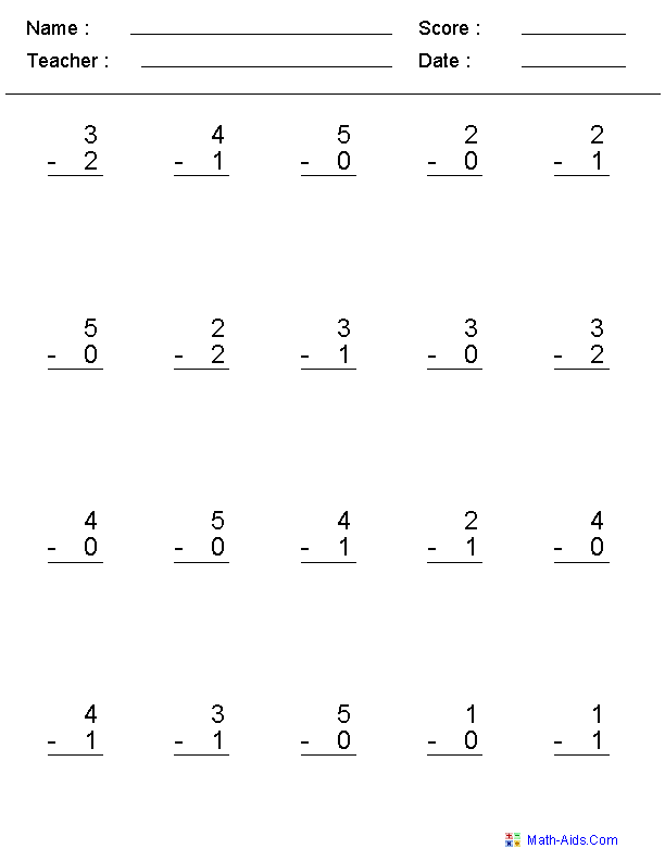 Addition and Subtraction within 5 Worksheet Image