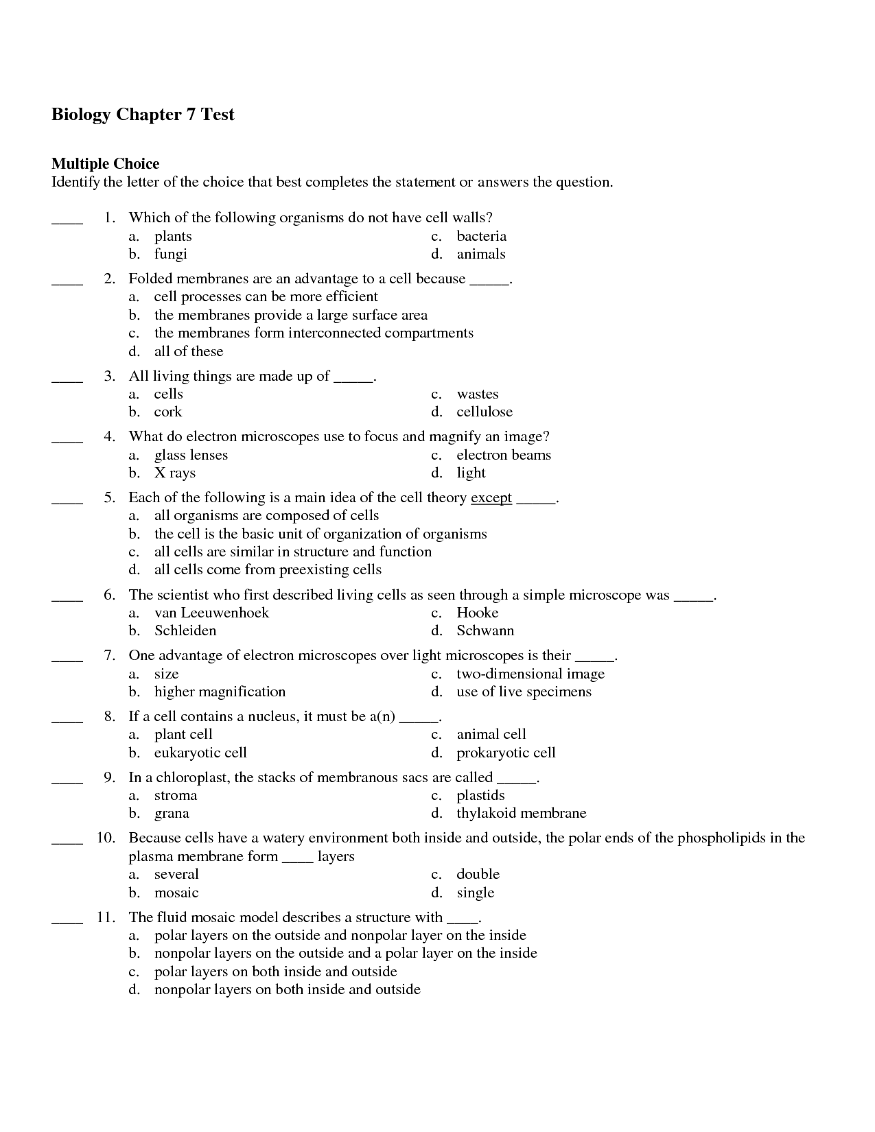 Biology Chapter 1 Test Answers Image