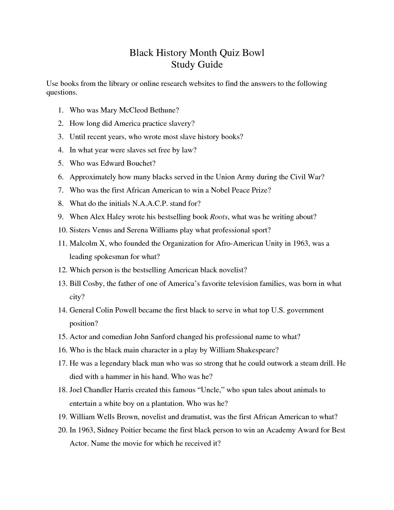 Black History Month Questions and Answers Image