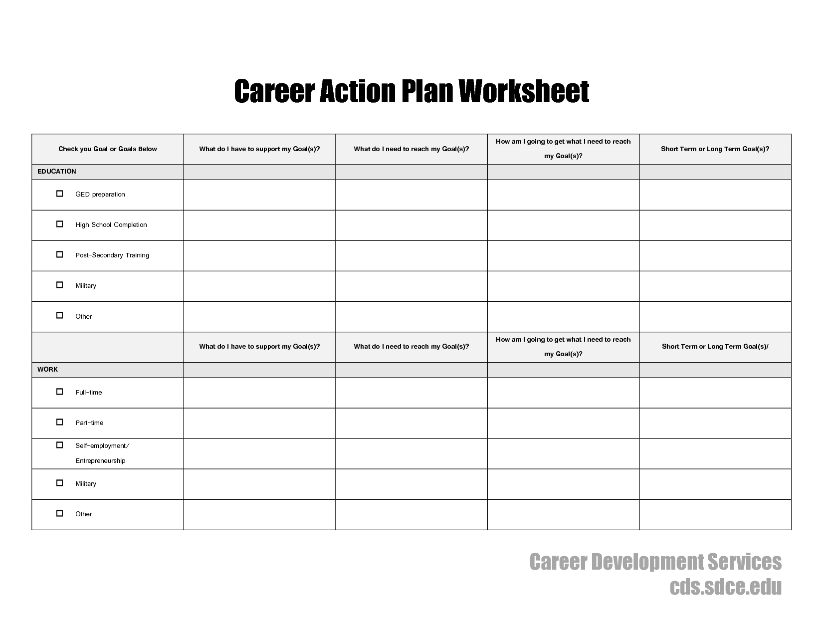 Career Action Plan Worksheet Image