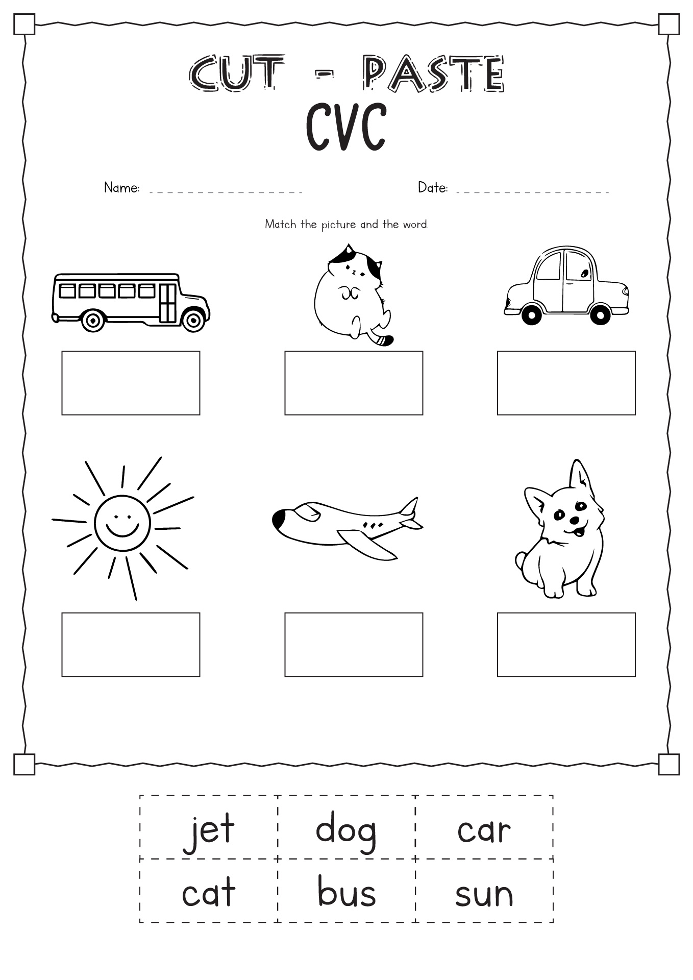 Cut and Paste CVC Worksheets Image