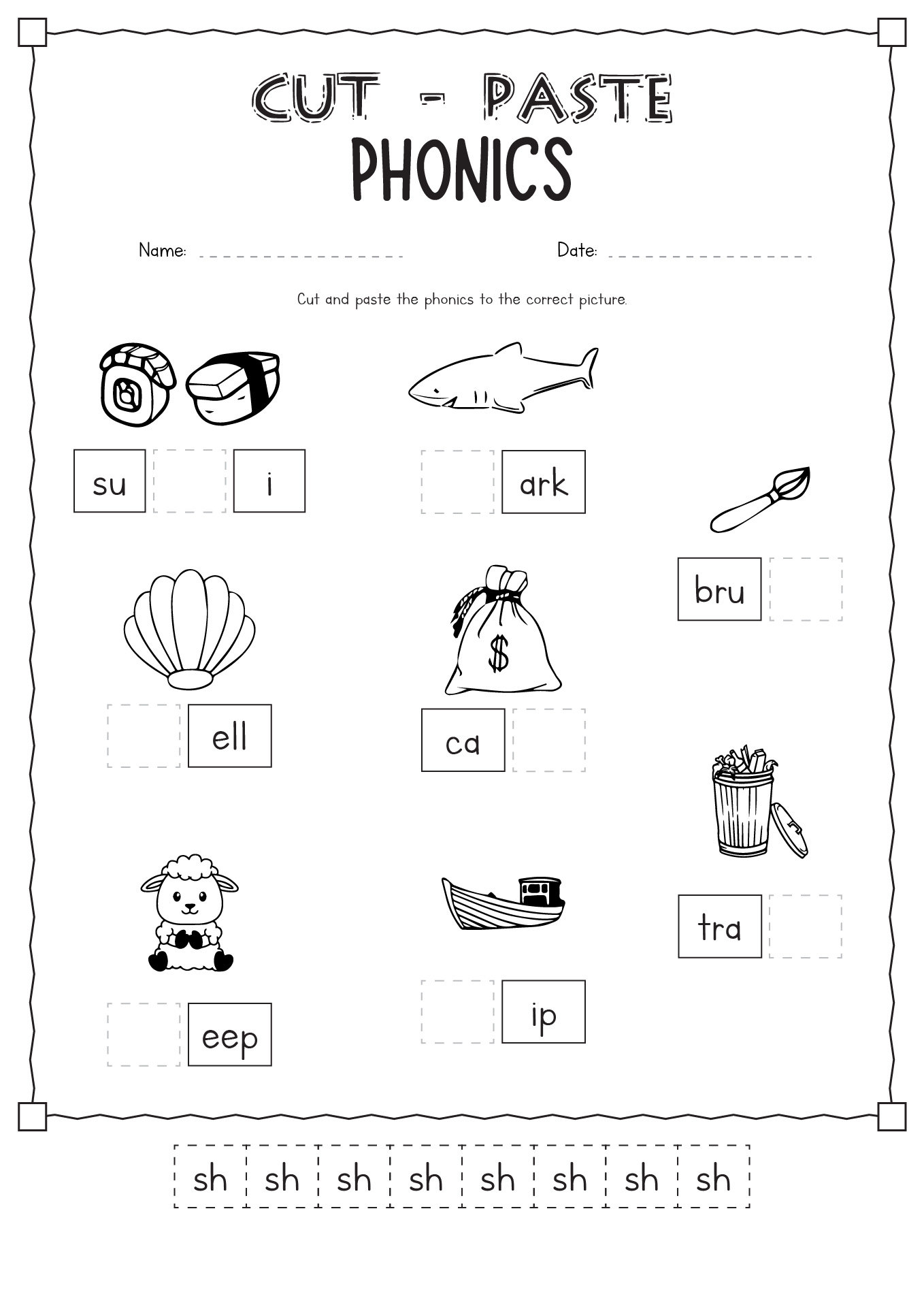 Cut and Paste Phonics Worksheets