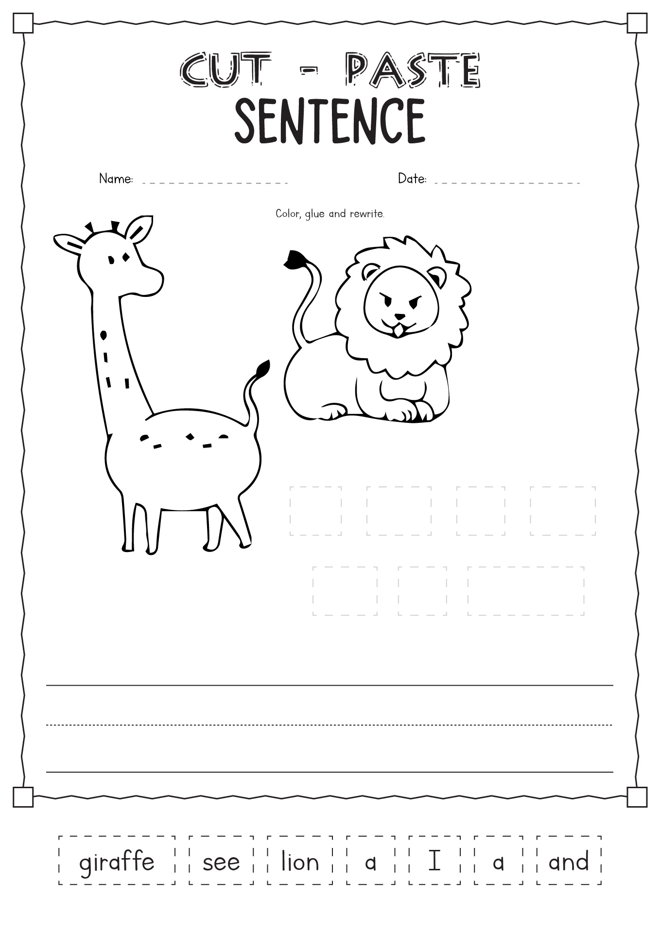 Cut and Paste Sentence Worksheets
