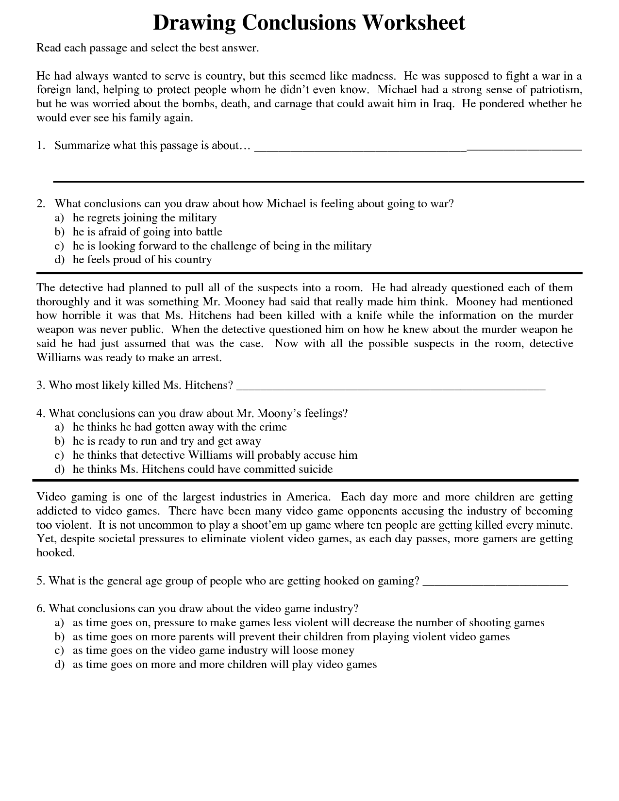 Drawing Conclusions Worksheets Image