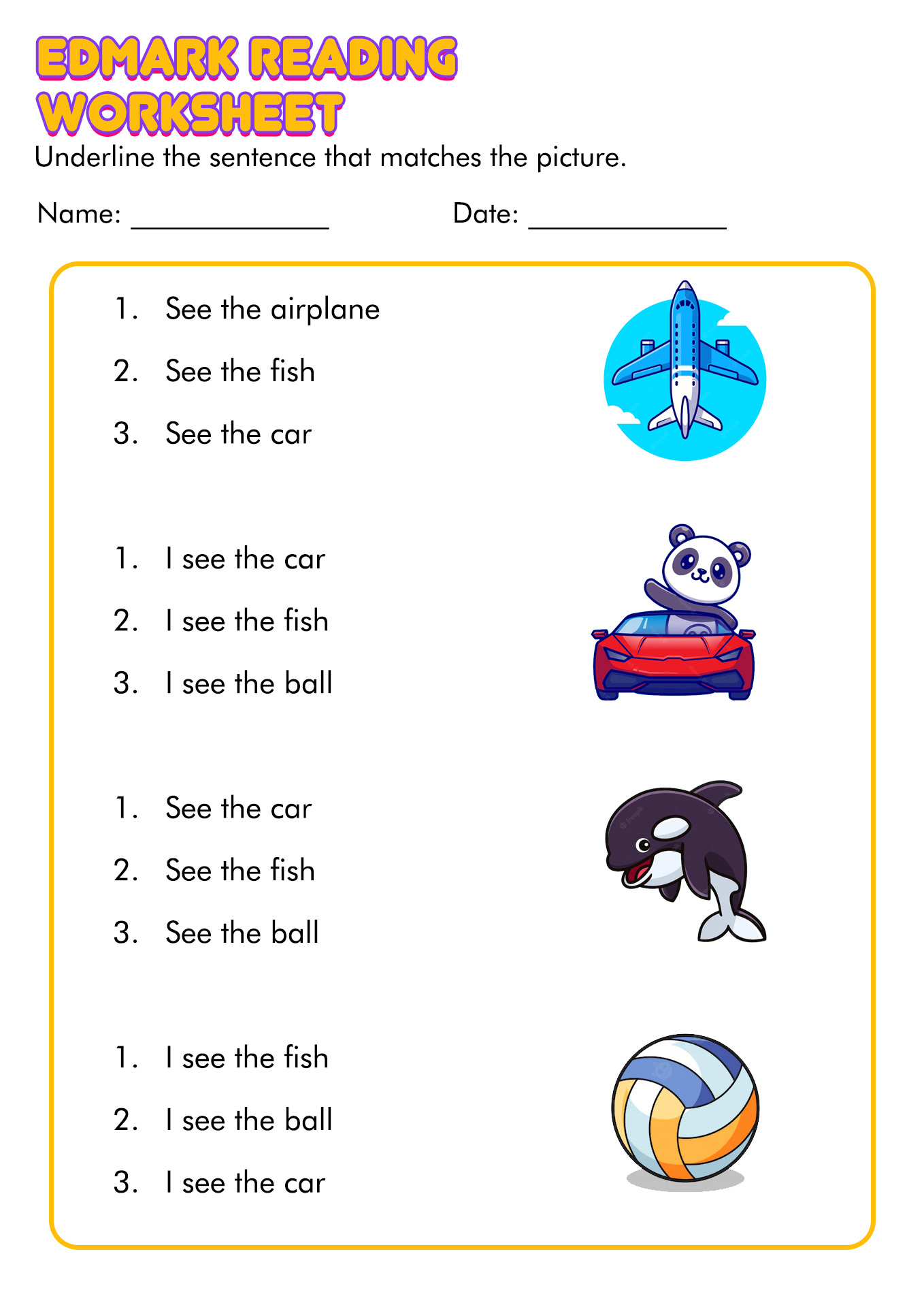 Edmark Reading Program Level 1 Worksheets