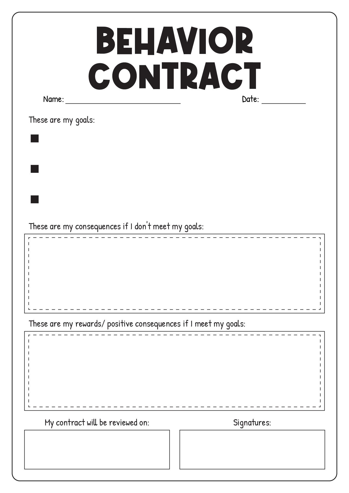 Elementary Student Behavior Contract Template