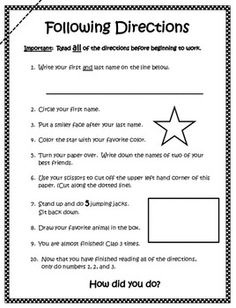 Following Directions Activity
