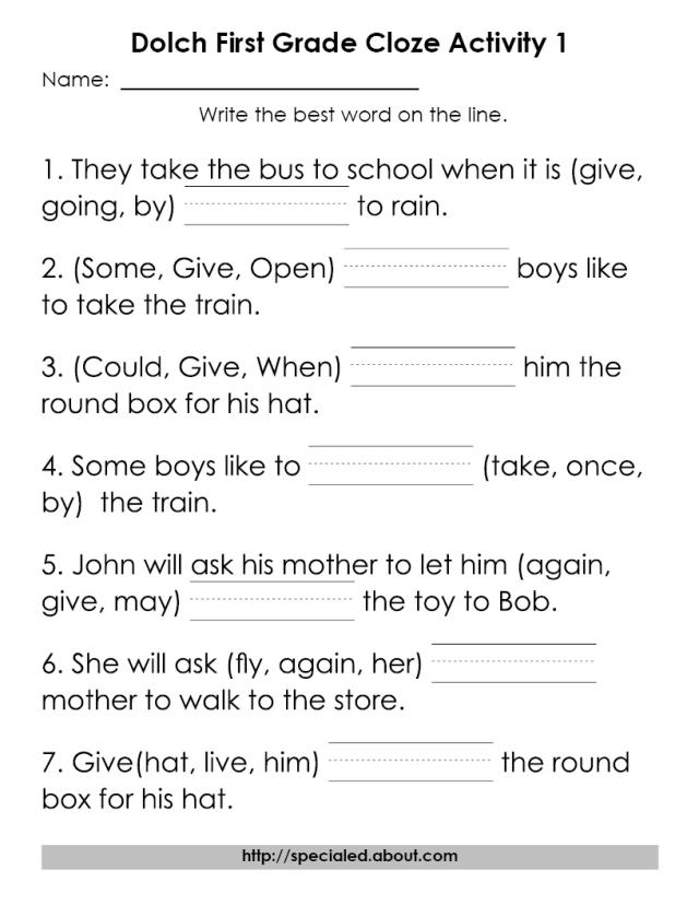 Free Printable 1st Grade Reading Worksheets