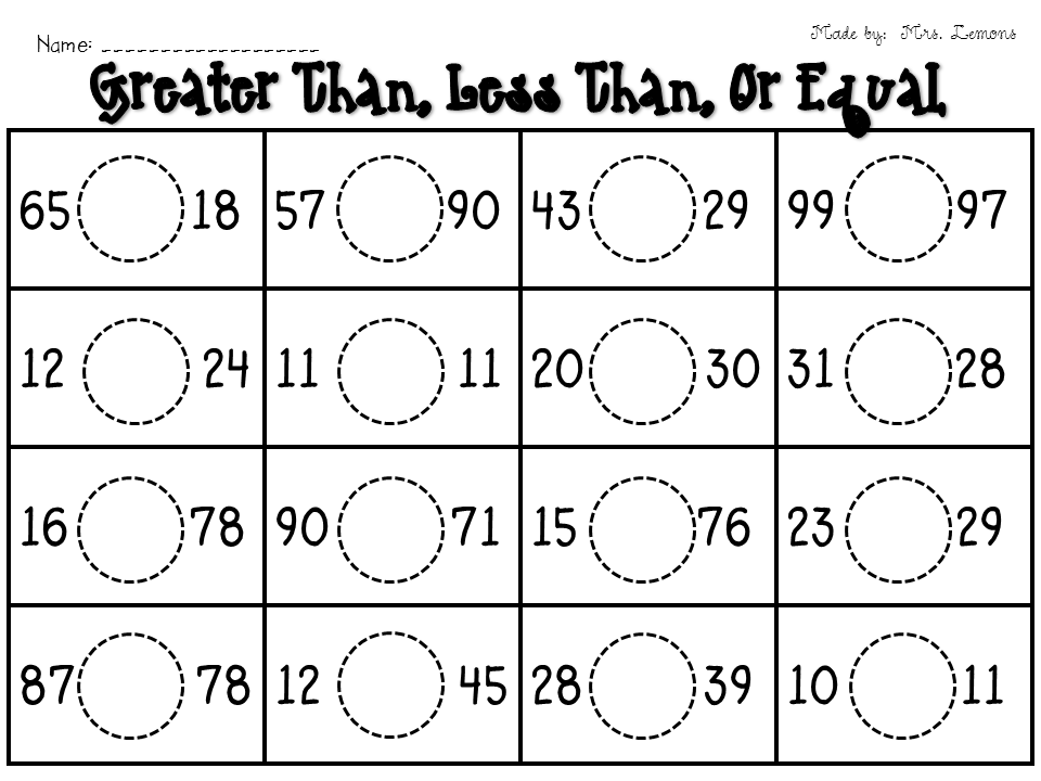 Greater Less than Worksheets 2nd Grade Math Image