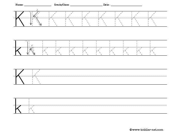 Letter K Tracing Worksheets