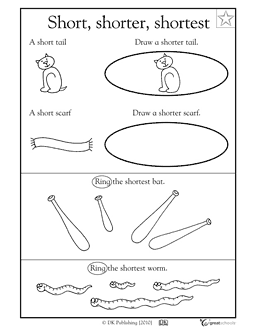 Long and Short Worksheets Kindergarten