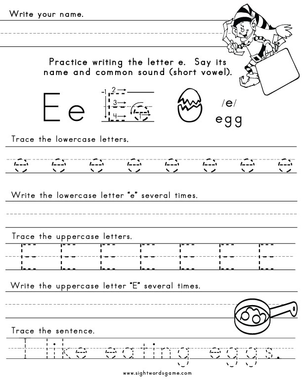 Lowercase Letter E Worksheet Image