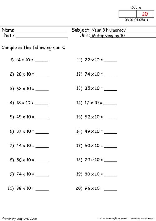 Multiplying by Multiples of 10 Worksheets Image