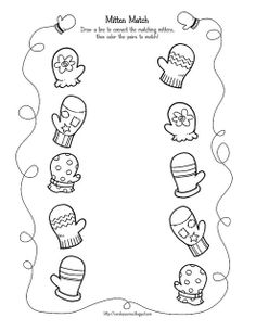 Preschool Mitten Matching Worksheet Image